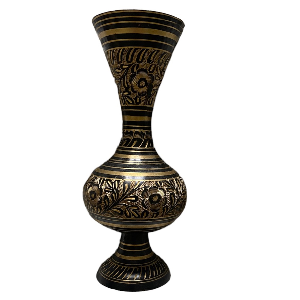 Brass black and gold VINTAGE vase- 7 3/4 inches tall